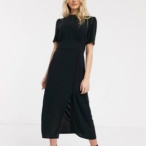ASOS Design NWT midi tea length dress with button and split detail in black